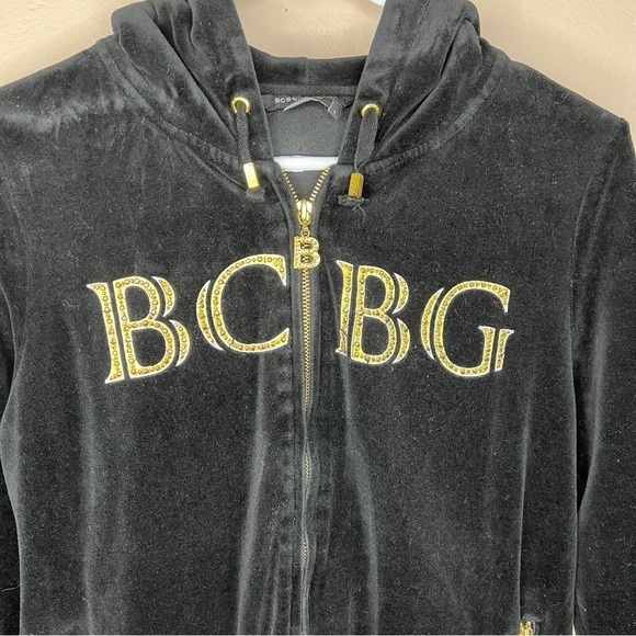 Large Y2k BCBG Maxazria Black Velour Gold Print Hardware Vintage - Picture 3 of 10